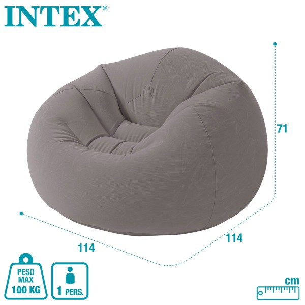 Sofá insuflável INTEX Beanless cinzento | Mobília insuflável