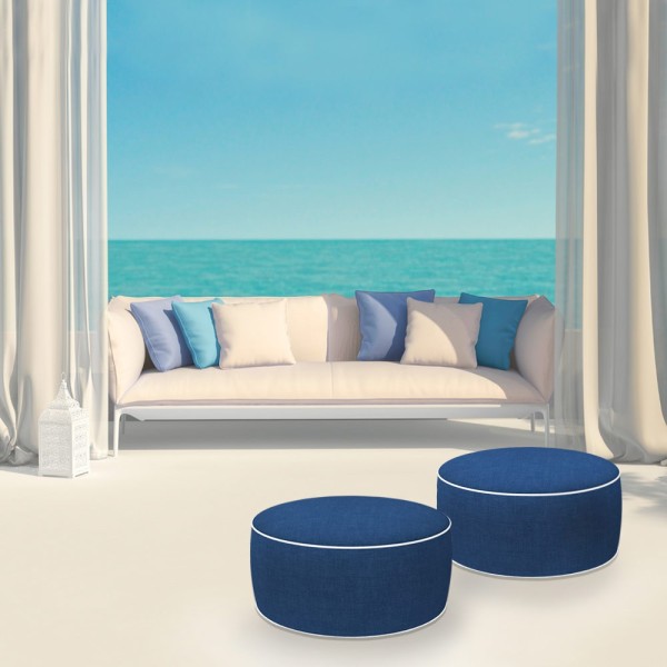 Pufs inflável tecido jeans-Decoração Jardim| Distria