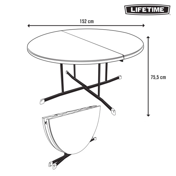 Mesa redonda dobrável 8 pessoas Lifetime | Distria