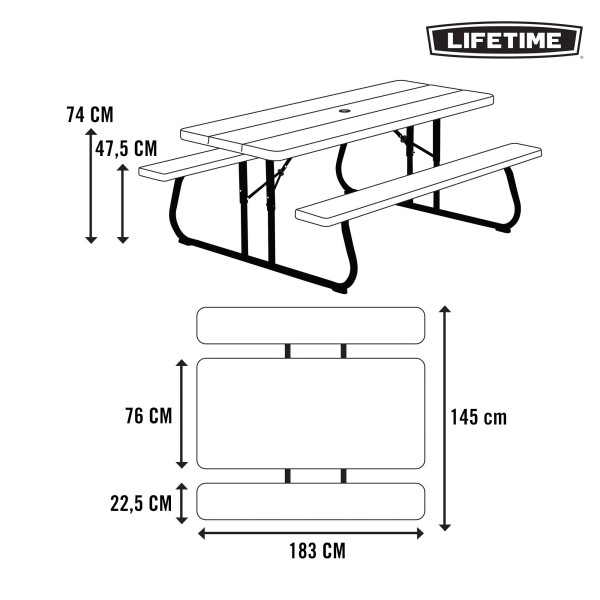 Mesa de pic-nic dobrável 8 pessoas LIFETIME | Distria.com