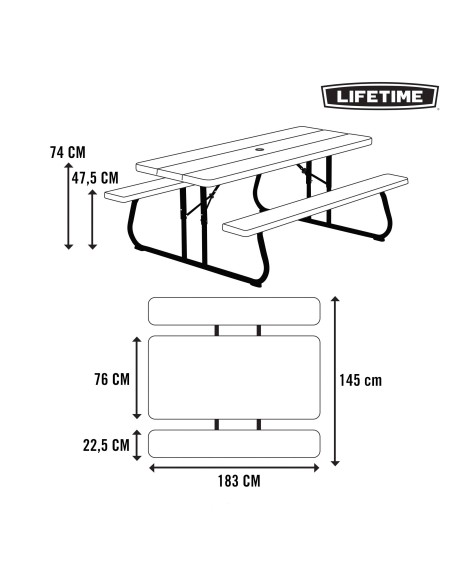 Mesa de pic-nic dobrável 8 pessoas LIFETIME | Distria.com