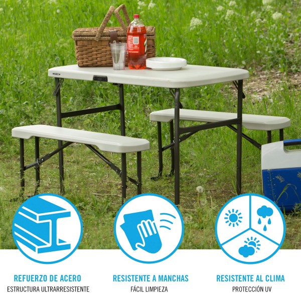 Conjunto piquenique dobrável Lifetime mesa e 2 bancos | Distria