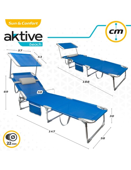 Espreguiçadeira de praia dobrável com guarda-sol | Distria