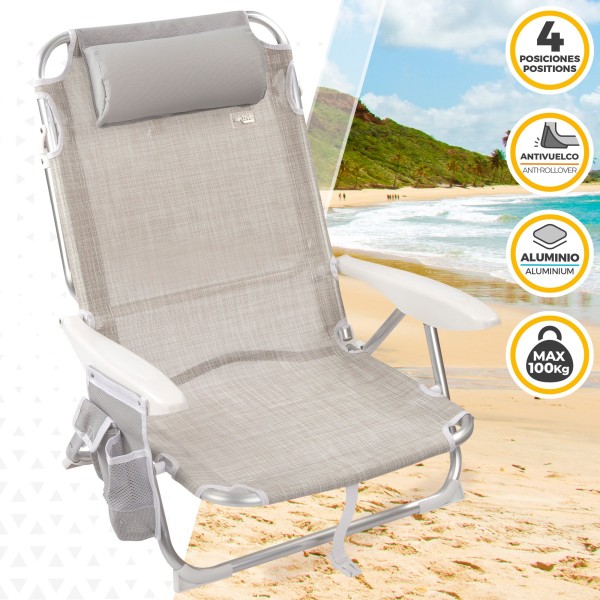 Cadeira dobrável multi-posições-Cadeiras de Praia Bege | Distria