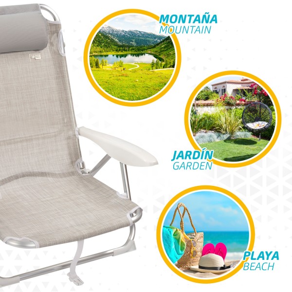 Cadeira dobrável multi-posições-Cadeiras de Praia Bege | Distria