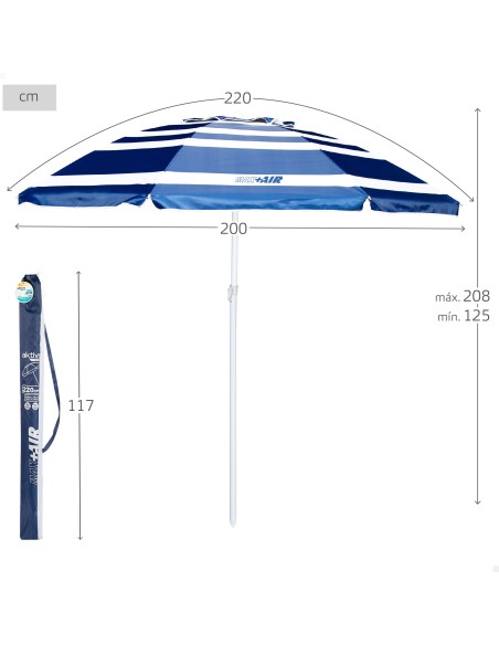Guarda-sol grande Max Air Ø200 cm riscas | Distria