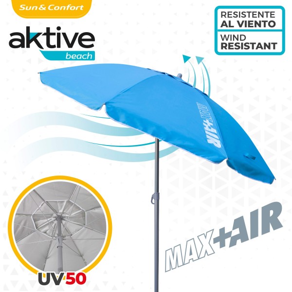 Grande Guarda-sol de Praia Max Air 2.2m Inclinável Azul | Distria