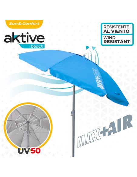 Grande Guarda-sol de Praia Max Air 2.2m Inclinável Azul | Distria