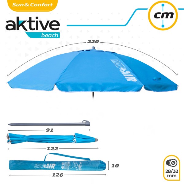 Grande Guarda-sol de Praia Max Air 2.2m Inclinável Azul | Distria