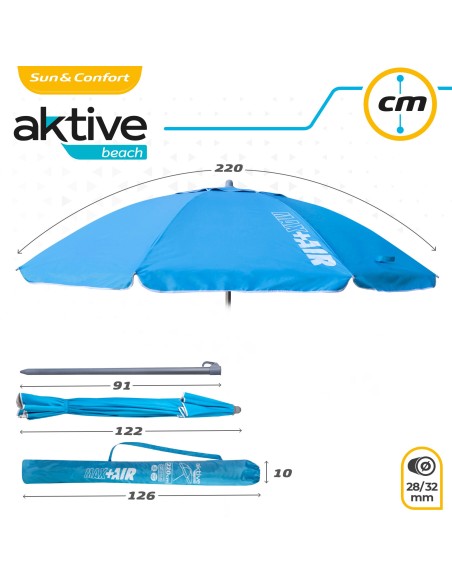 Grande Guarda-sol de Praia Max Air 2.2m Inclinável Azul | Distria