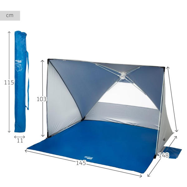 Tenda de praia UV50 azul e cinzento | Distria