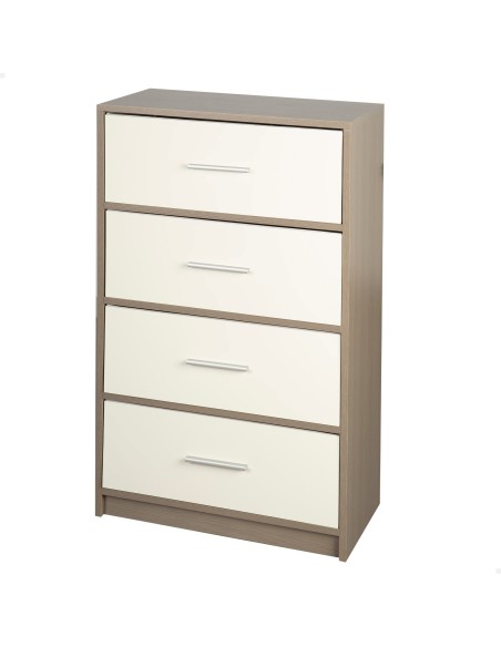 Cómoda branca e de madeira 4 gavetas Max Home | Distria