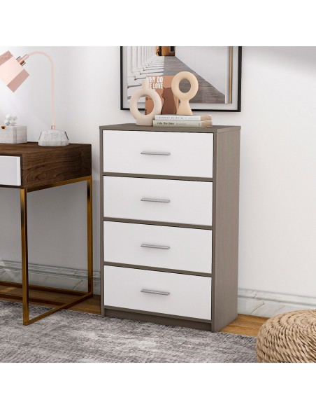 Cómoda branca e de madeira 4 gavetas Max Home | Distria