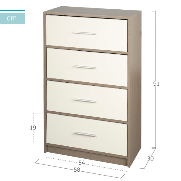 Cómoda branca e de madeira 4 gavetas Max Home | Distria