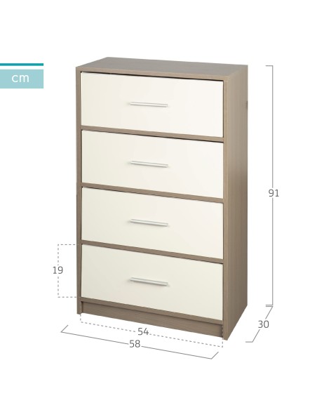 Cómoda branca e de madeira 4 gavetas Max Home | Distria