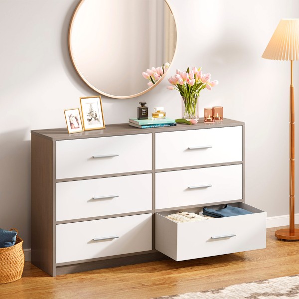 Cómoda branca e de madeira 6 gavetas Max Home | Distria