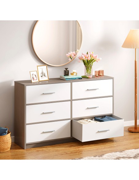 Cómoda branca e de madeira 6 gavetas Max Home | Distria