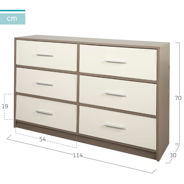 Cómoda branca e de madeira 6 gavetas Max Home | Distria