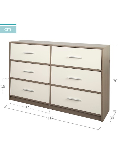 Cómoda branca e de madeira 6 gavetas Max Home | Distria