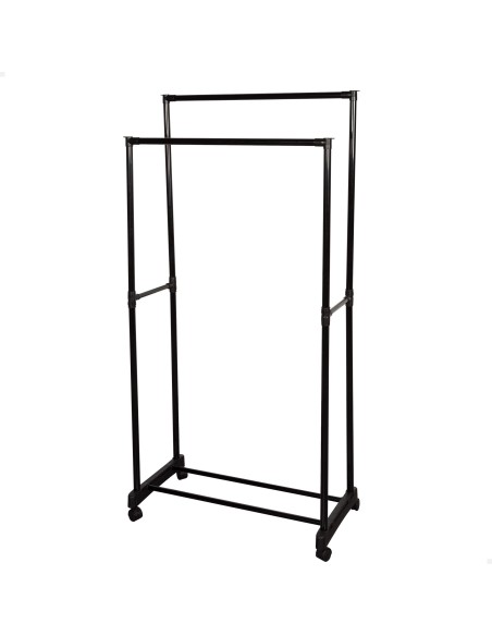 Carrinho de roupa duplo com sapateira e rodas 75x40x157 cm | Distria