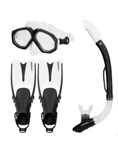 Conjunto de máscara de mergulho adulto com snorkel e nadadeiras, tamanhos 38-42 | Distria