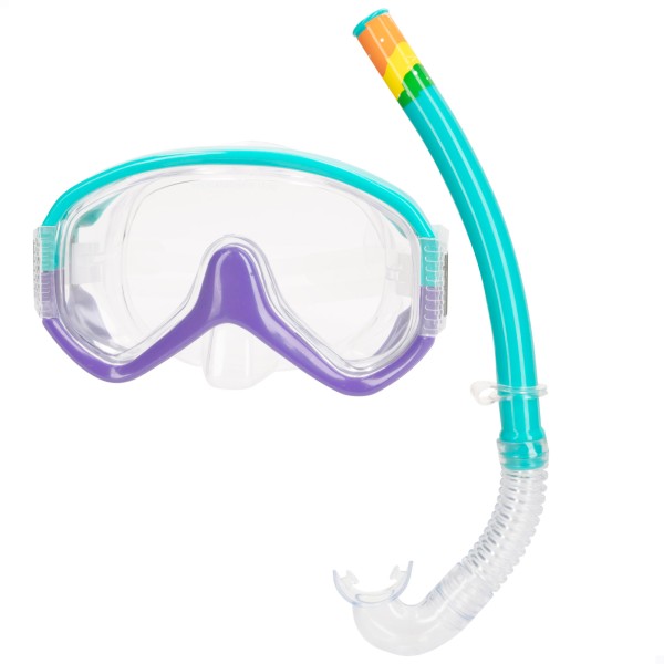 Conjunto de óculos de mergulho para adultos com snorkel roxo e turquesa | Distria