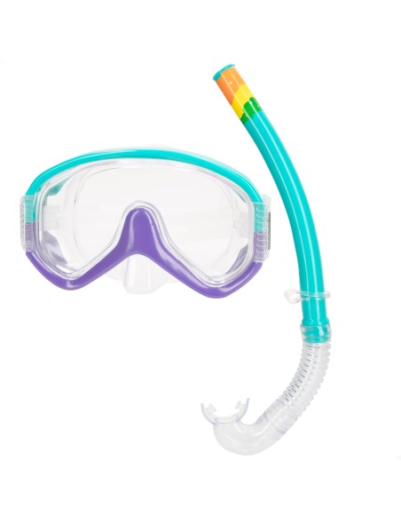 Conjunto de óculos de mergulho para adultos com snorkel roxo e turquesa | Distria