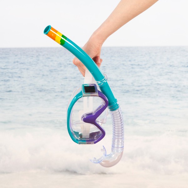 Conjunto de óculos de mergulho para adultos com snorkel roxo e turquesa | Distria