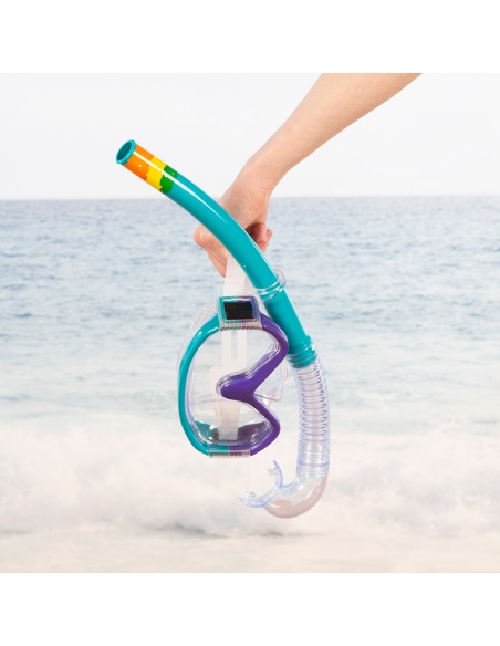 Conjunto de óculos de mergulho para adultos com snorkel roxo e turquesa | Distria