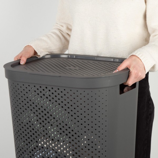 Cesto para roupa suja Curver Infinity 60L cinzento com tampa | Distria