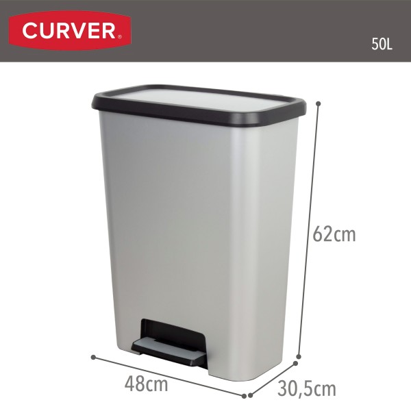 Caixote do lixo Curver Compatta 50L metálico | Distria