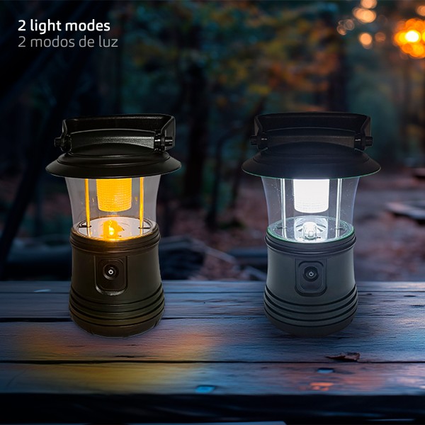 Candeeiro de campismo 2 em 1 com gancho e 2 modos de iluminação | Distria