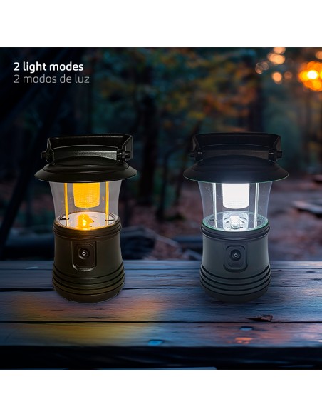 Candeeiro de campismo 2 em 1 com gancho e 2 modos de iluminação | Distria