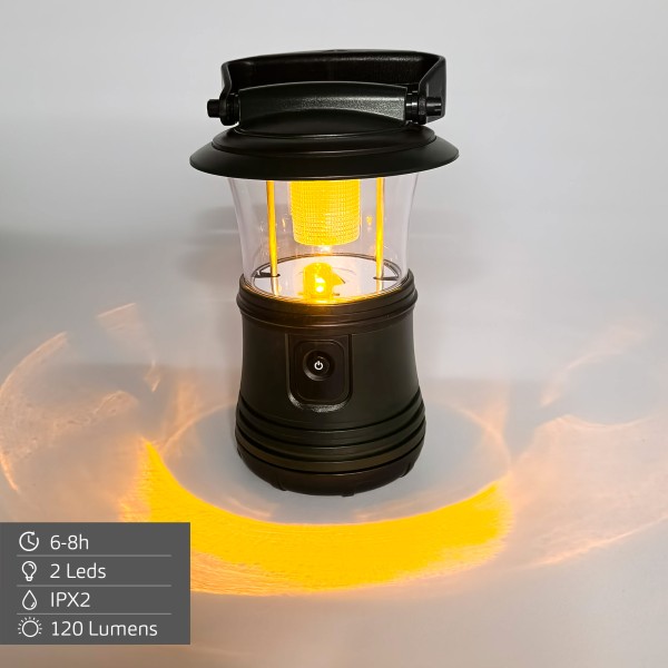 Candeeiro de campismo 2 em 1 com gancho e 2 modos de iluminação | Distria