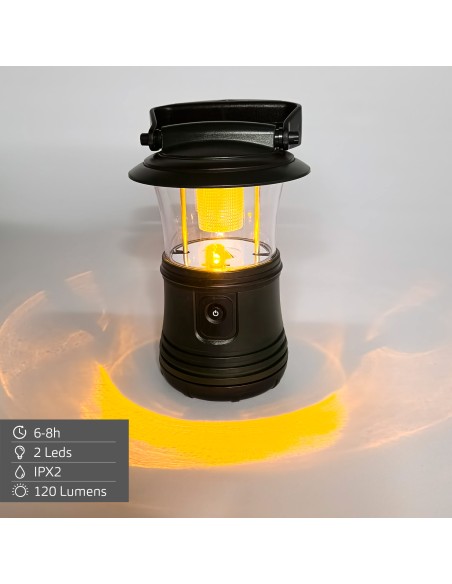 Candeeiro de campismo 2 em 1 com gancho e 2 modos de iluminação | Distria