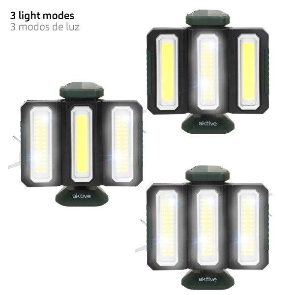 Projetor triplo LED para exterior USB e powerbank 1500 lumens | Distria
