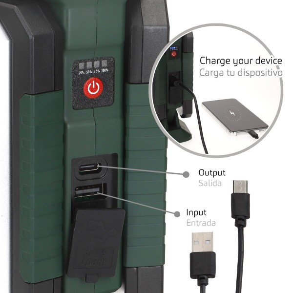 Projetor triplo LED para exterior USB e powerbank 1500 lumens | Distria