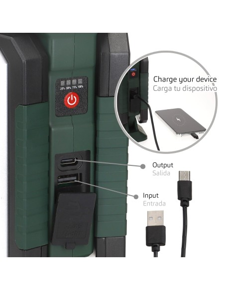 Projetor triplo LED para exterior USB e powerbank 1500 lumens | Distria