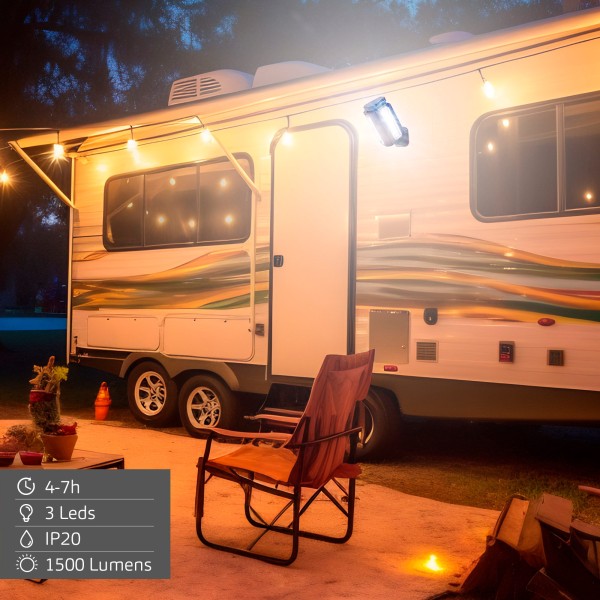 Projetor triplo LED para exterior USB e powerbank 1500 lumens | Distria