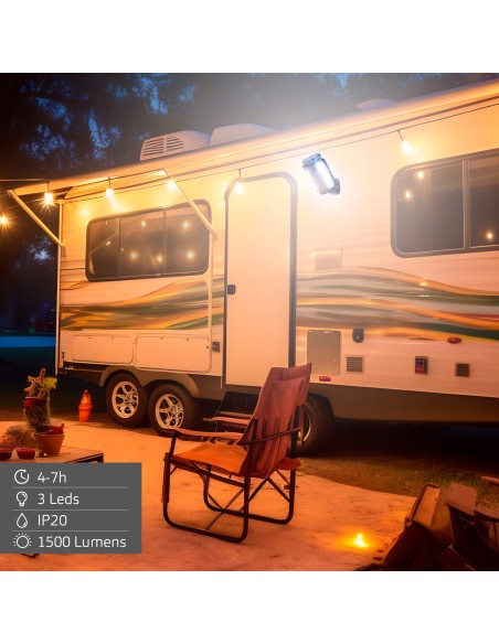 Projetor triplo LED para exterior USB e powerbank 1500 lumens | Distria