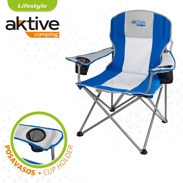 Cadeira de campismo dobrável XL com pega e porta-copos Aktive | Distria