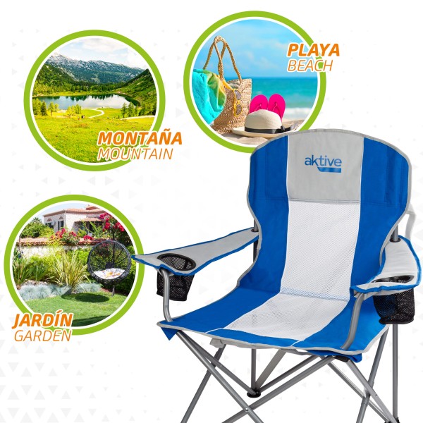 Cadeira de campismo dobrável XL com pega e porta-copos Aktive | Distria