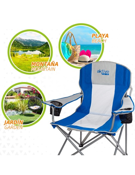 Cadeira de campismo dobrável XL com pega e porta-copos Aktive | Distria