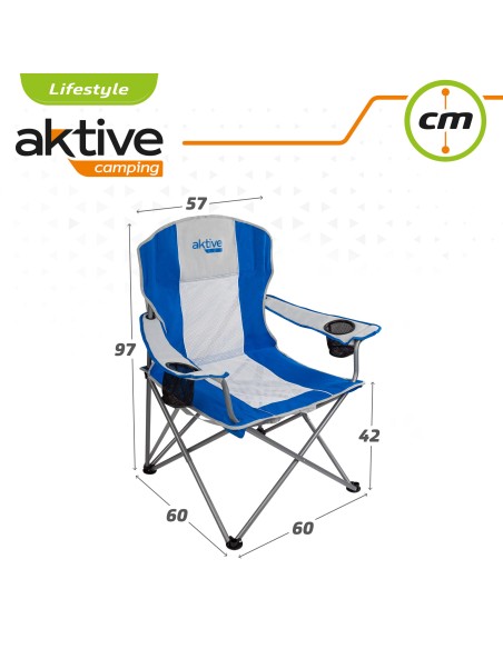 Cadeira de campismo dobrável XL com pega e porta-copos Aktive | Distria