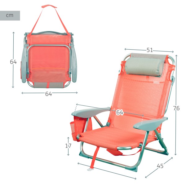 Cadeira dobrável coral multiposições - Cadeiras de praia | Distria