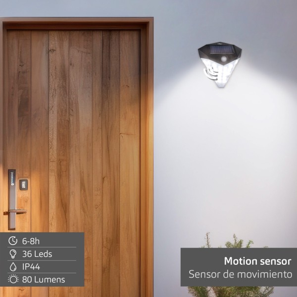Luminária de parede 8 LEDs, 80 lúmens e sensor de movimento | Distria