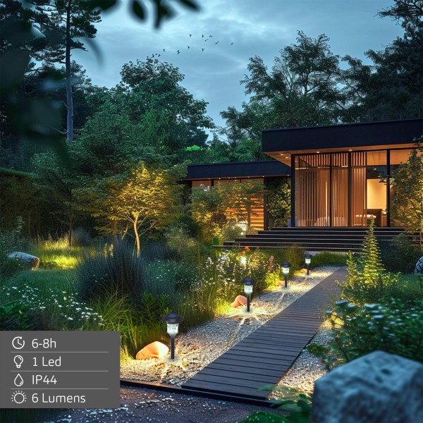 Conjunto de 2 balizas solares LED 6 lumens com estaca | Distria