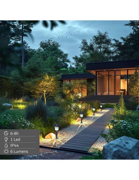 Conjunto de 2 balizas solares LED 6 lumens com estaca | Distria