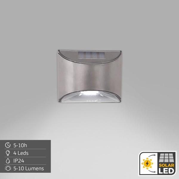 Conjunto de 4 candeeiros de parede LED solares 5-10 lúmens em aço inoxidável | Distria