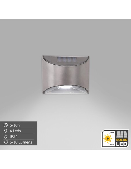 Conjunto de 4 candeeiros de parede LED solares 5-10 lúmens em aço inoxidável | Distria
